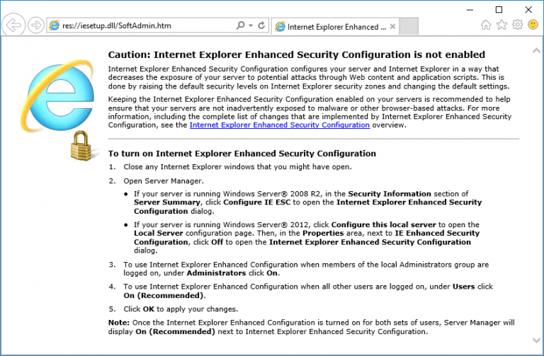 Disable Enhanced Security Configuration For Internet Explorer In Windows